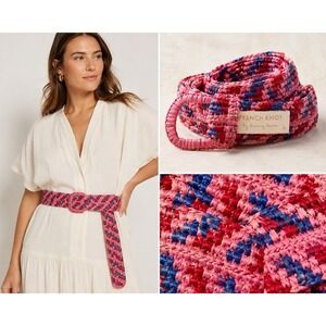 French Knot by Lindsay Mason Raffia Belt Size L Pink Red Blue Woven Madagascar